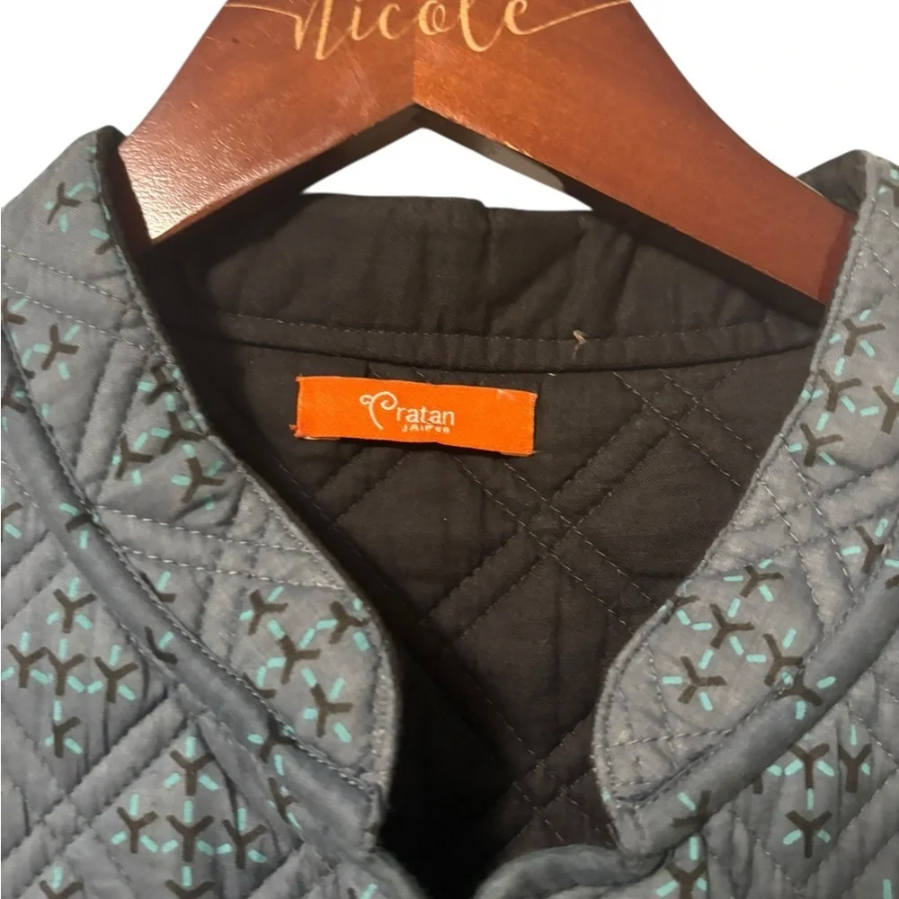Ratan Jaipur Handmade Quilted Lined Vest Size Large Blue Made In India